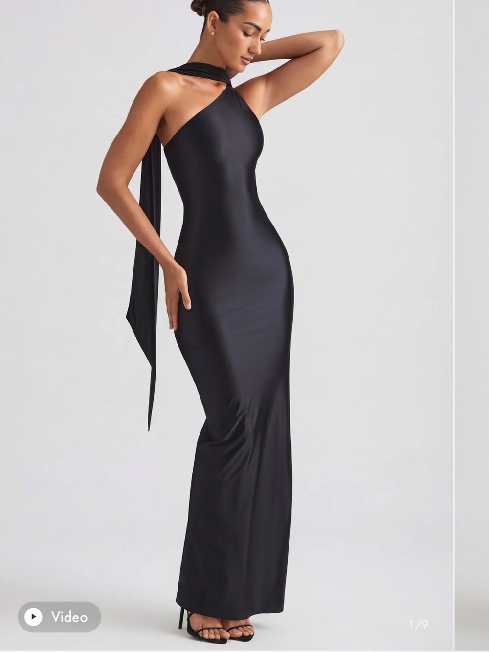 Oh Polly Black One-Shoulder Sash Gown